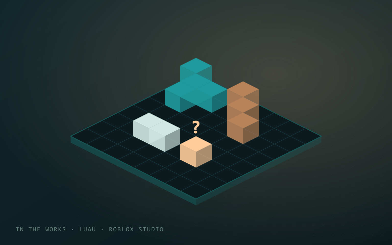 Isometric baseplate with a few stacked blocks and a question mark over the newest one